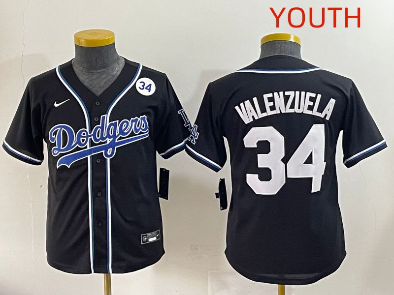 Youth 2025 Los Angeles Dodgers #34 Valenzuela Black Three generations Fashion Nike MLB Jersey style 10->youth mlb jersey->Youth Jersey